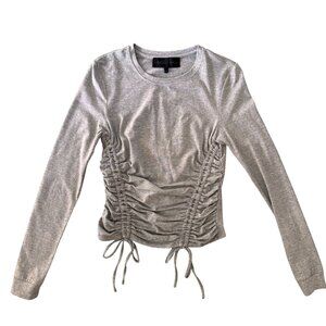 Kendall & Kylie Gray Ruched Long Sleeve Top M Stretch Ties Bows Casual Going Out